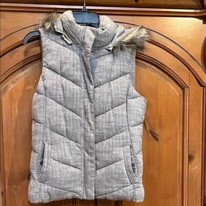 BrownPuffer Vest with Faux Fur Trim